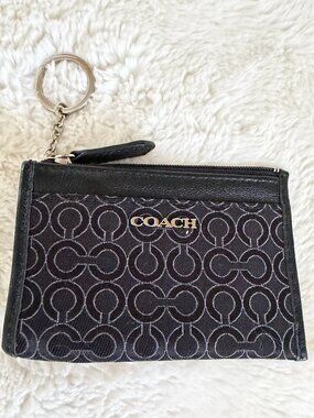Coach Mini Skinny Black Signature Leather/Fabric Wallet